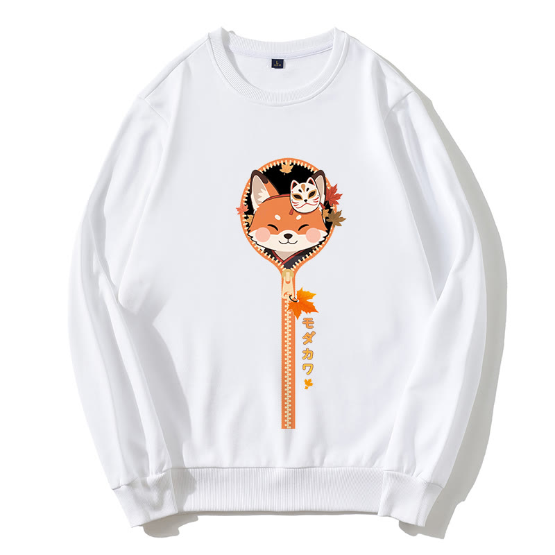 フォックスジッパーグラフィックラウンドカラースウェットシャツ - 白 - 5XL - image 1