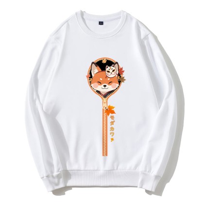 フォックスジッパーグラフィックラウンドカラースウェットシャツ - 白 - 5XL - image 1