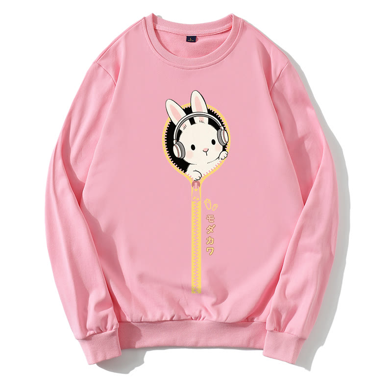 ヘッドフォンバニージッパーグラフィックラウンドカラースウェットシャツ - ピンク - 5XL - image 2