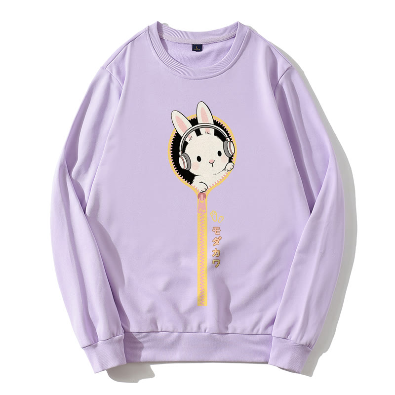 ヘッドフォンバニージッパーグラフィックラウンドカラースウェットシャツ - 紫 - 5XL - image 1