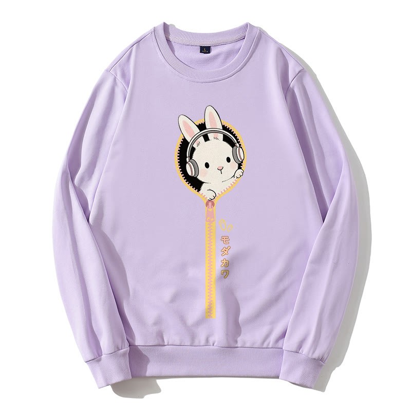 ヘッドフォンバニージッパーグラフィックラウンドカラースウェットシャツ - 紫 - 5XL - image 1