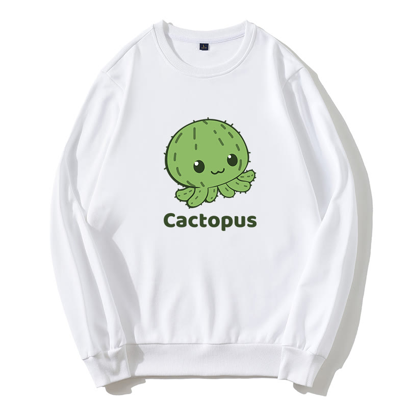 CACTOPUS サボテン タコ グラフィック ラウンドカラー スウェットシャツ - 白 - 5XL - image 5