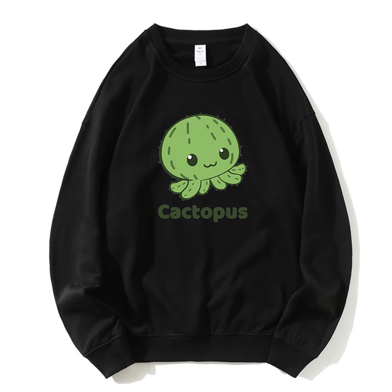 CACTOPUS サボテン タコ グラフィック ラウンドカラー スウェットシャツ - 黒 - 5XL - image 4
