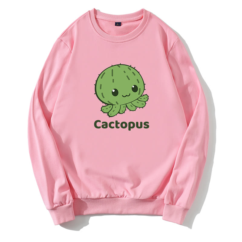CACTOPUS サボテン タコ グラフィック ラウンドカラー スウェットシャツ - ピンク - 5XL - image 2