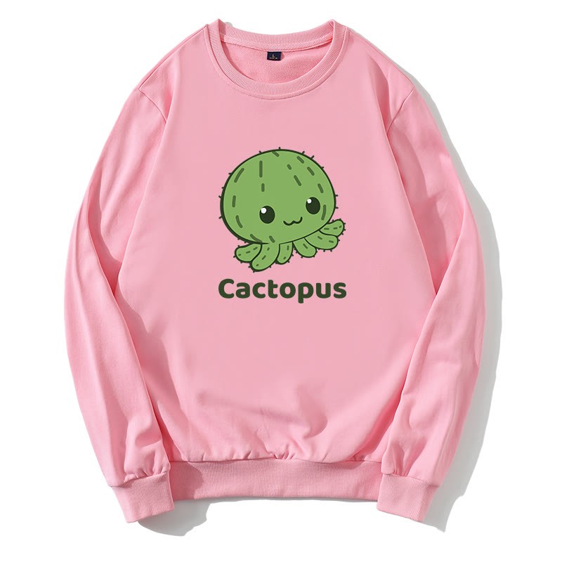 CACTOPUS サボテン タコ グラフィック ラウンドカラー スウェットシャツ - ピンク - 5XL - image 2