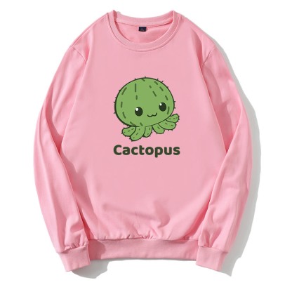 CACTOPUS サボテン タコ グラフィック ラウンドカラー スウェットシャツ - ピンク - 5XL - image 2