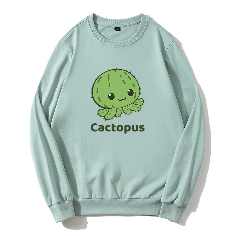 CACTOPUS サボテン タコ グラフィック ラウンドカラー スウェットシャツ - 緑 - 5XL - image 1