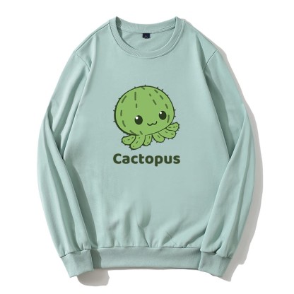 CACTOPUS サボテン タコ グラフィック ラウンドカラー スウェットシャツ - 緑 - 5XL - image 1