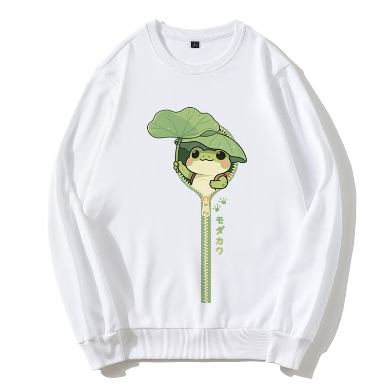フロッグジッパーグラフィックラウンドカラースウェットシャツ - White - 5XL - image 5