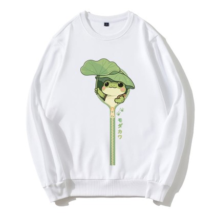 フロッグジッパーグラフィックラウンドカラースウェットシャツ - White - 5XL - image 5