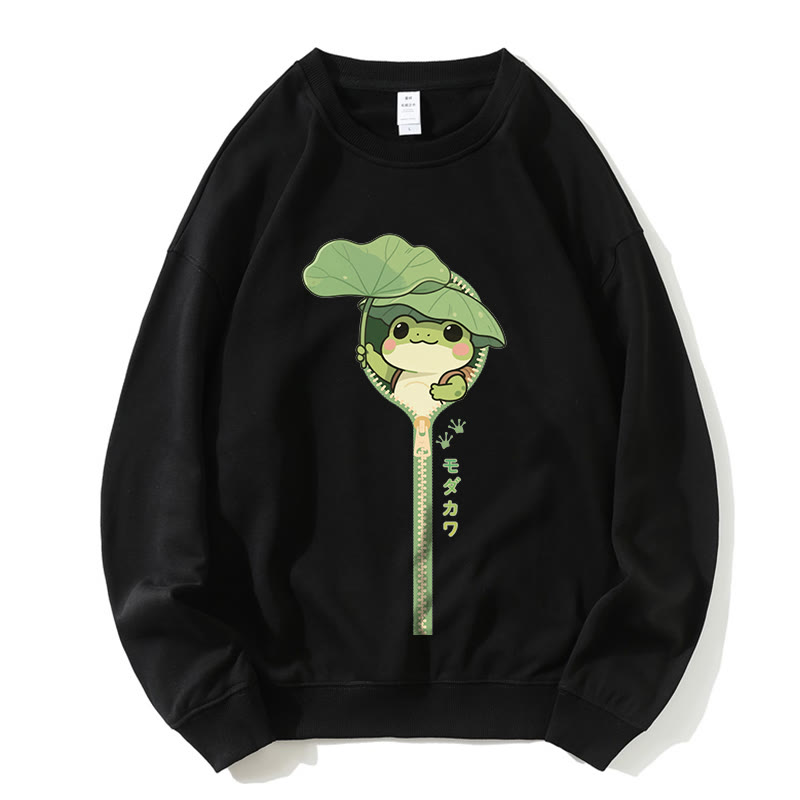 フロッグジッパーグラフィックラウンドカラースウェットシャツ - Black - 5XL - image 4