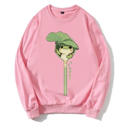 フロッグジッパーグラフィックラウンドカラースウェットシャツ - Pink - 5XL - image 2