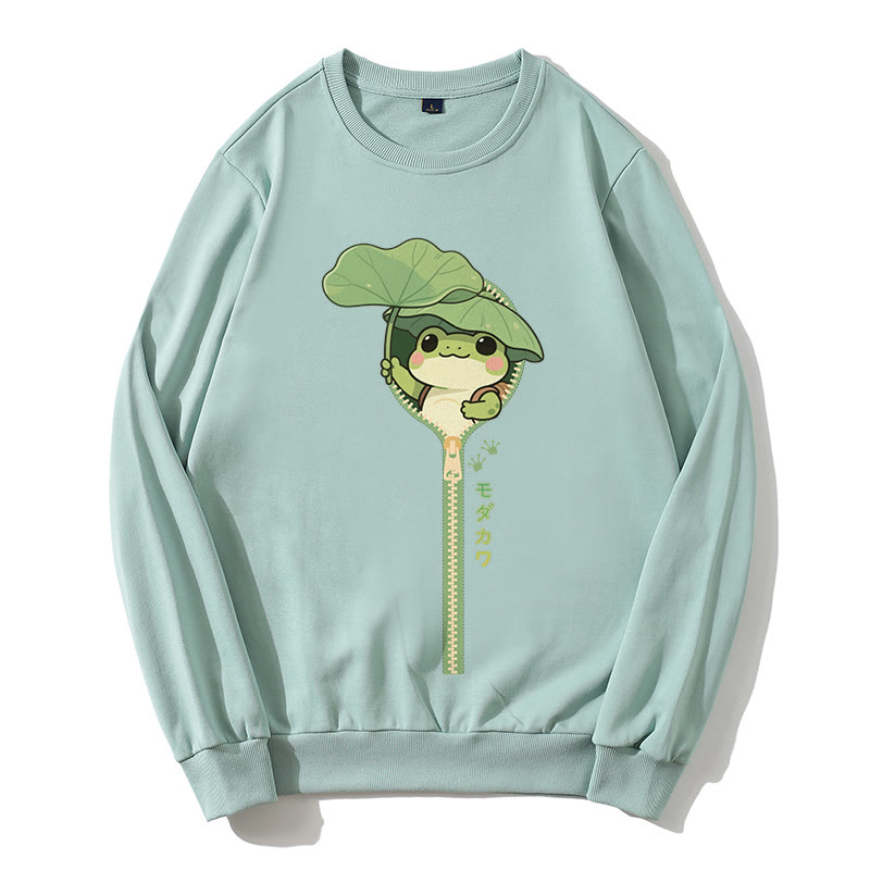 フロッグジッパーグラフィックラウンドカラースウェットシャツ - Green - 5XL - image 1