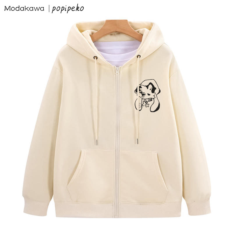 星柄カラーの子犬グラフィック ジップアップ フーディー スウェットシャツ - アプリコット - 5XL - image 2