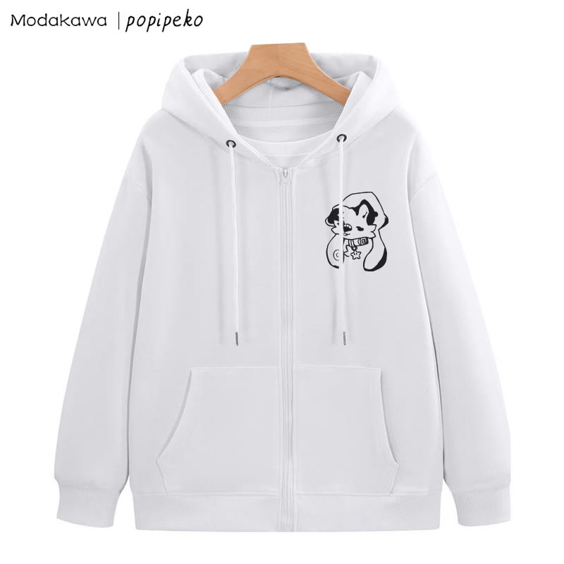 星柄カラーの子犬グラフィック ジップアップ フーディー スウェットシャツ - 白 - 5XL - image 1