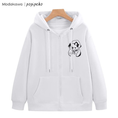 星柄カラーの子犬グラフィック ジップアップ フーディー スウェットシャツ - 白 - 5XL - image 1