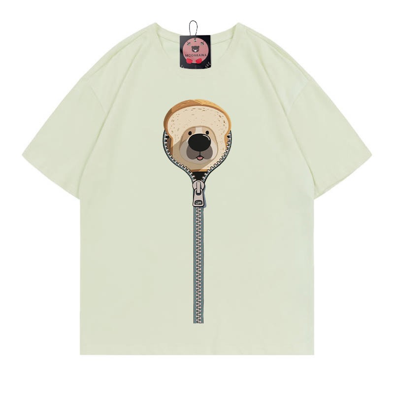 ブレッドドッグ ジッパープリント100%綿ModakawaTシャツ - Green - 5XL - image 3