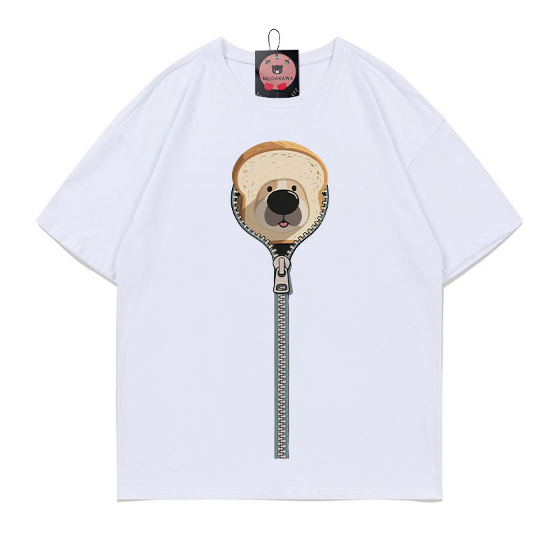 ブレッドドッグ ジッパープリント100%綿ModakawaTシャツ - White - 5XL - image 1