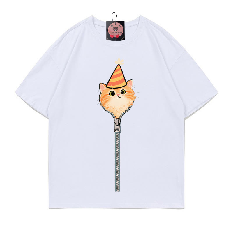 キティジッパープリント100%綿ModakawaTシャツ - White - 5XL - image 2