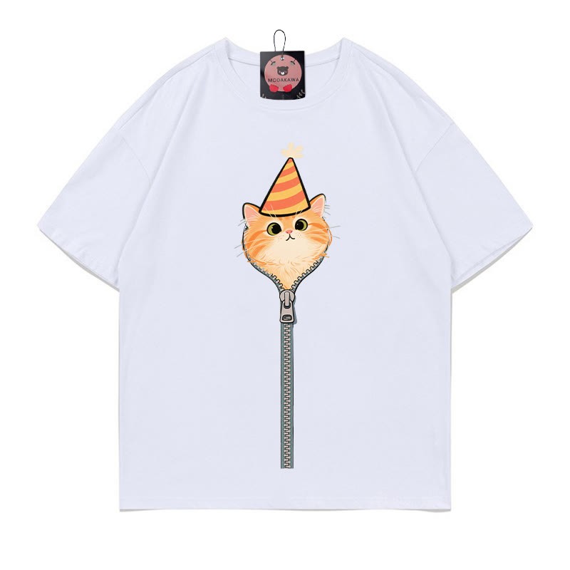 キティジッパープリント100%綿ModakawaTシャツ - White - 5XL - image 2