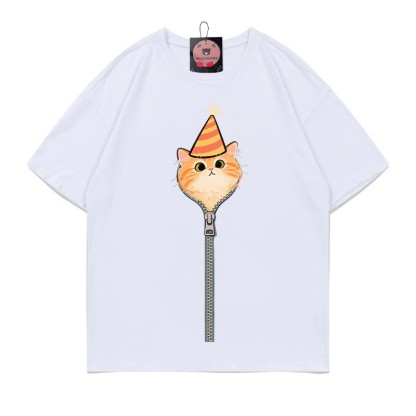 キティジッパープリント100%綿ModakawaTシャツ - White - 5XL - image 2