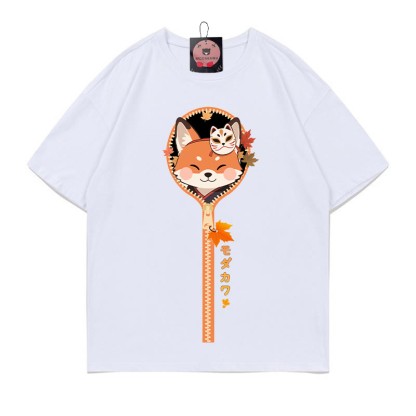 フォックスジッパープリント100%綿ModakawaTシャツ - White - 5XL - image 2