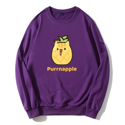 PURRNAPPLE パープルパイナップルグラフィックラウンドカラースウェットシャツ - 紫 - 5XL - image 1