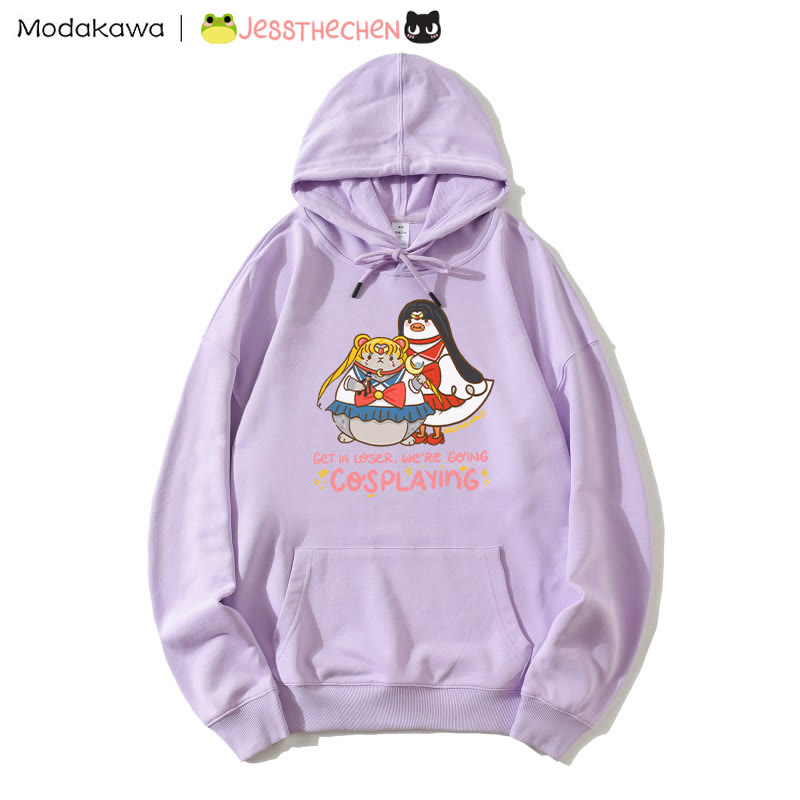 面白い動物のコスプレグラフィックパーカー - Purple - 5XL - image 2