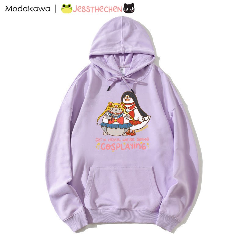 面白い動物のコスプレグラフィックパーカー - Purple - 5XL - image 2