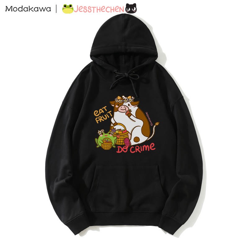 フルーツを食べる牛のグラフィックパーカー - Black - 5XL - image 4