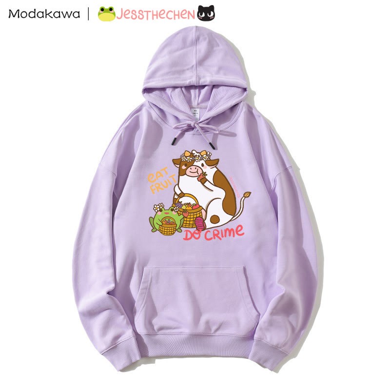 フルーツを食べる牛のグラフィックパーカー - Purple - 5XL - image 1