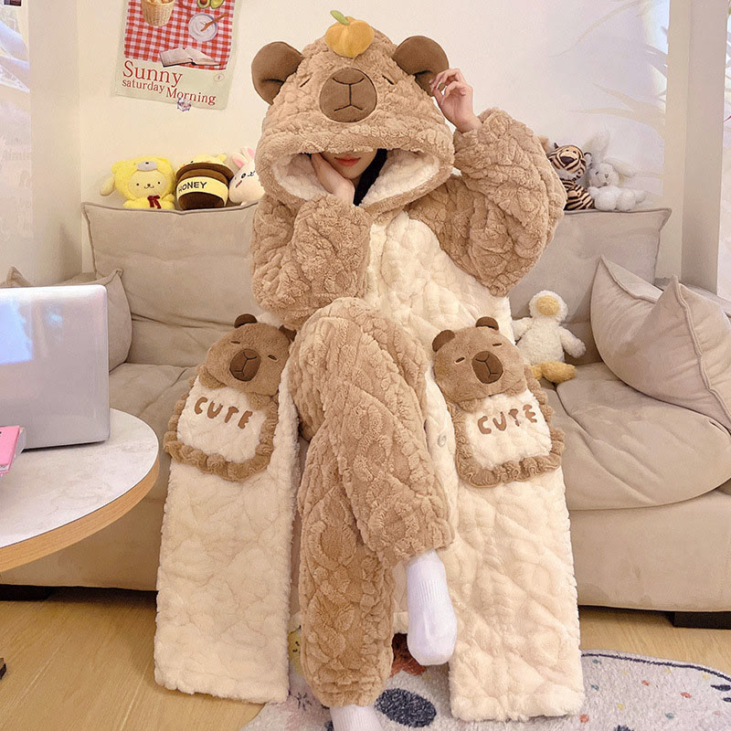 カピバラぬいぐるみフード付きパジャマセット - Brown - 2XL - image 2