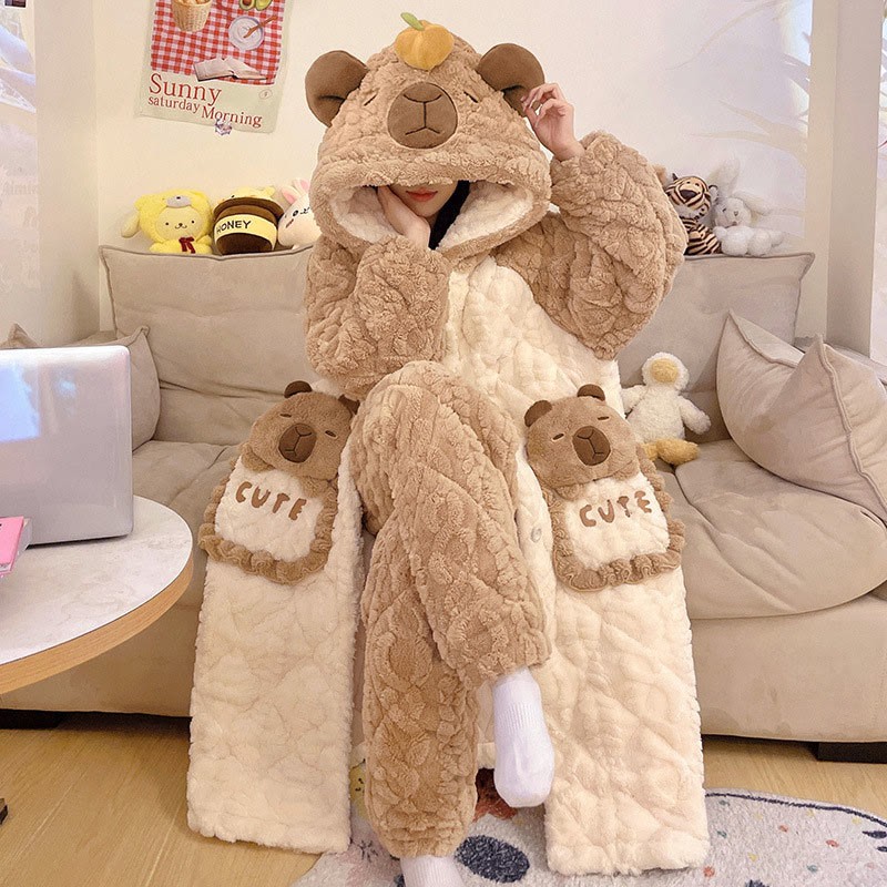 カピバラぬいぐるみフード付きパジャマセット - Brown - 2XL - image 2