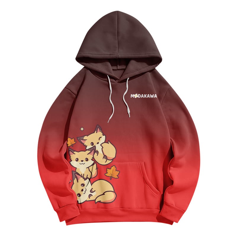 Modakawaグラデーションフォックスレタープリントルーズパーカー - Red - 5XL - image 4