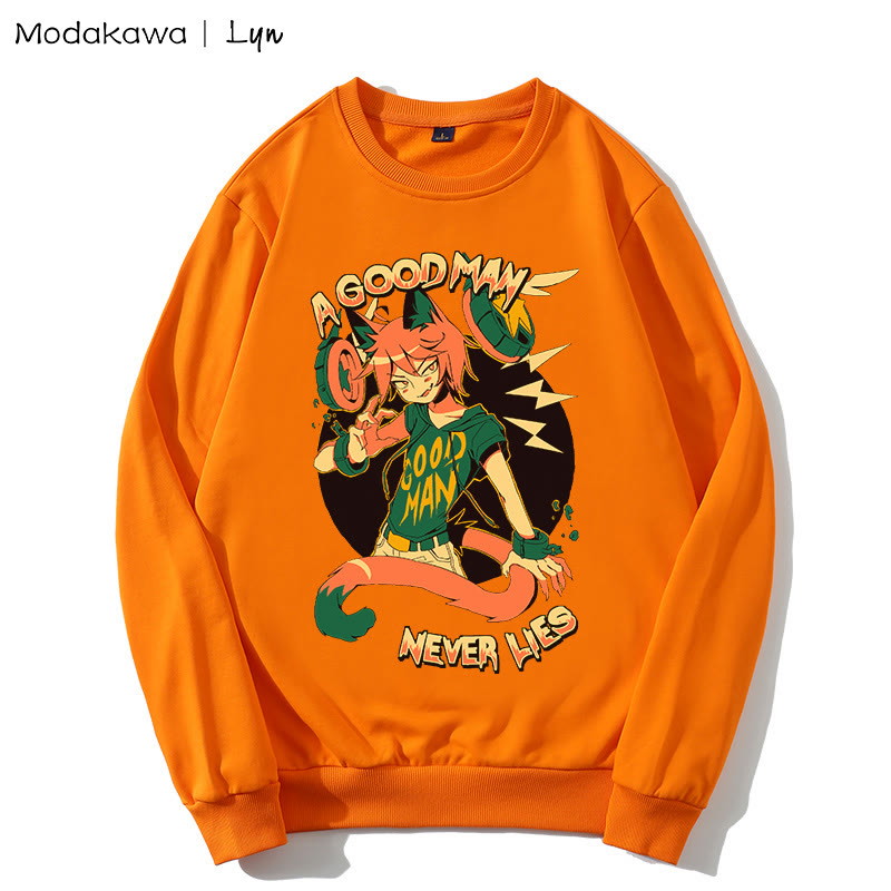 MODAKAWA X Lyn A GOOD MAN NEVER LIES キティマンプリント ラウンドカラー スウェットシャツ - Orange - 5XL - image 1