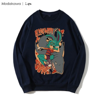 MODAKAWA X Lyn IN LOVE WITH A SHARK バニーガール シャークプリント ラウンドカラー スウェットシャツ - Purplish Blue - 5XL - image 1