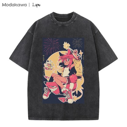 MODAKAWA X Lyn Kitty Girl プリント ヴィンテージウォッシュTシャツ - Black - 5XL - image 2