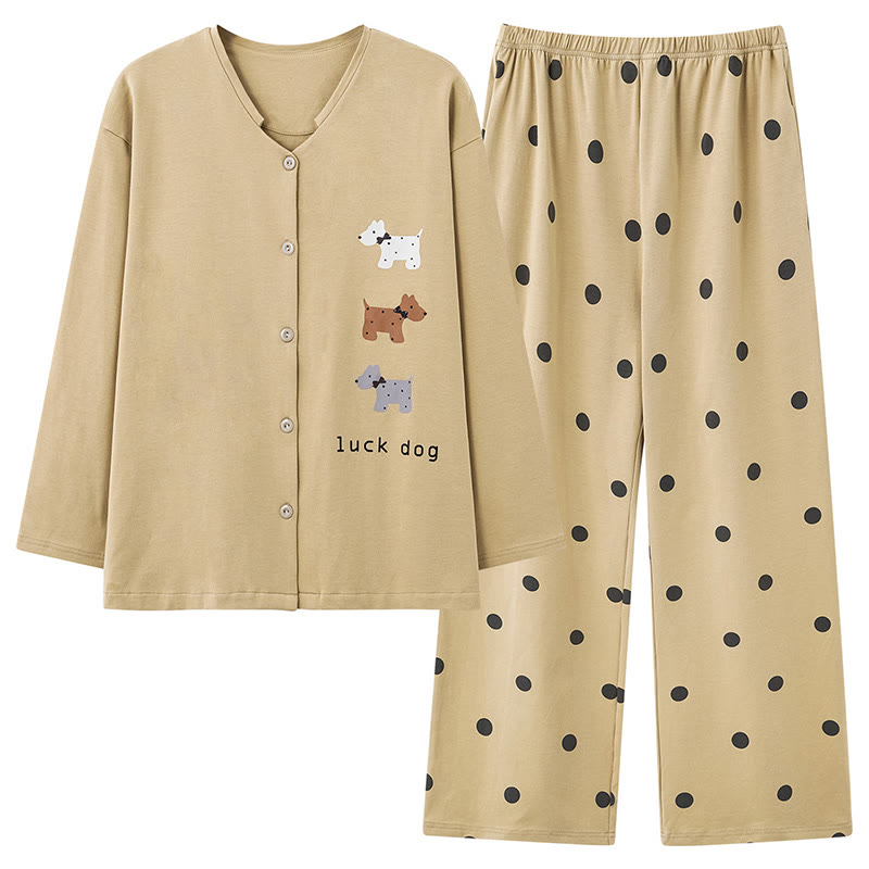 子犬の水玉模様のパジャマセット - カーキ - 2XL - image 2