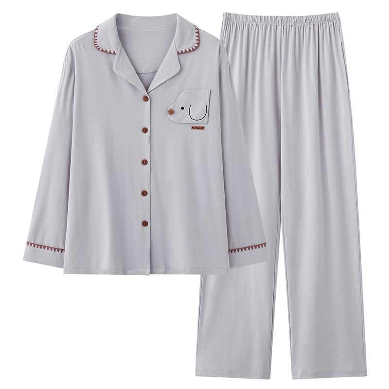 子犬プリントのパジャマセット - グレー - 2XL - image 2