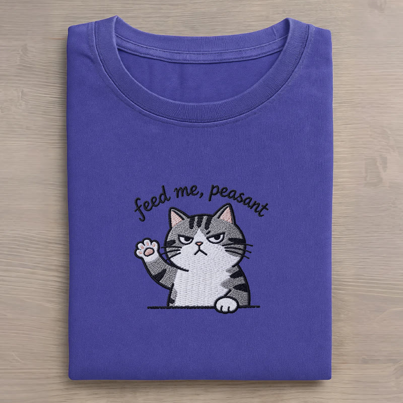 FEED ME, PEASANT 猫の足跡グラフィック ユニセックス ヴィンテージ ウォッシュ加工 Tシャツ - Blue - 5XL - image 3