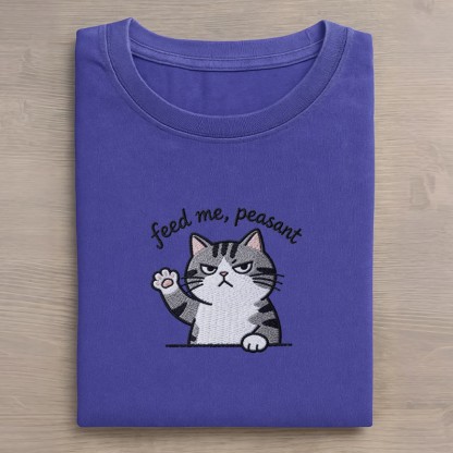 FEED ME, PEASANT 猫の足跡グラフィック ユニセックス ヴィンテージ ウォッシュ加工 Tシャツ - Blue - 5XL - image 3