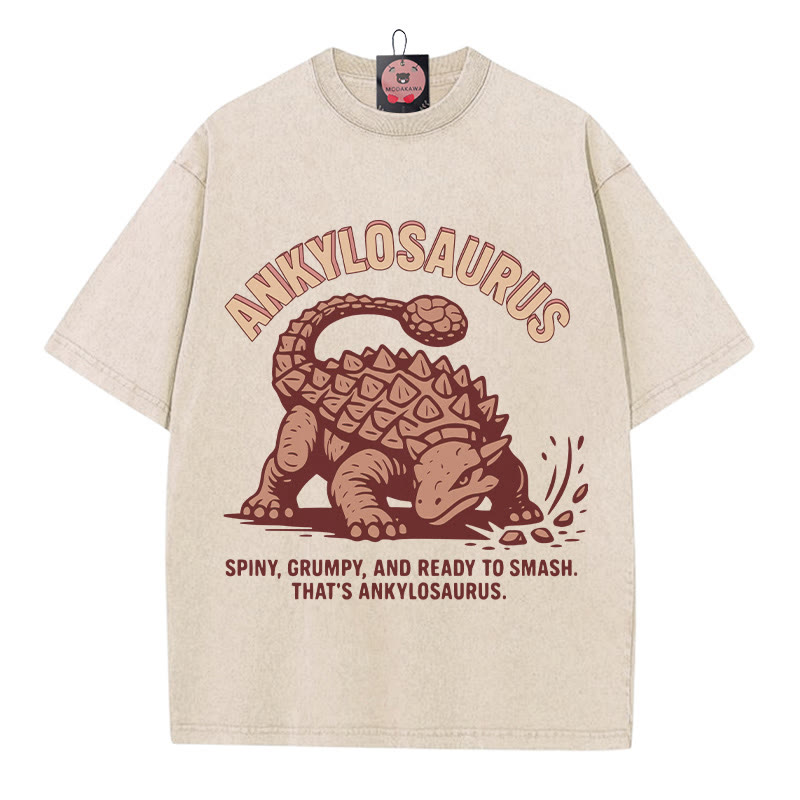 アンキロサウルス グランピー 恐竜 グラフィック ユニセックス ヴィンテージ ウォッシュド Tシャツ - アプリコット - 5XL - image 2
