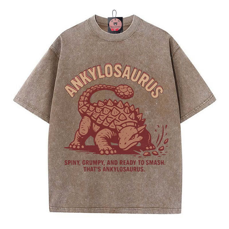 アンキロサウルス グランピー 恐竜 グラフィック ユニセックス ヴィンテージ ウォッシュド Tシャツ - 茶色 - 5XL - image 1