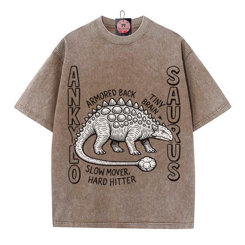 アンキロサウルス 恐竜グラフィック ユニセックス ヴィンテージ ウォッシュド Tシャツ - 茶色 - 5XL - image 2