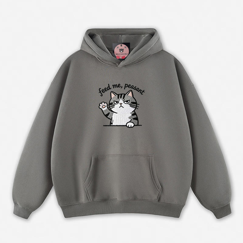 FEED ME, PEASANT 猫の足を上げるグラフィック ルーズパーカー - Grey - 5XL - image 10