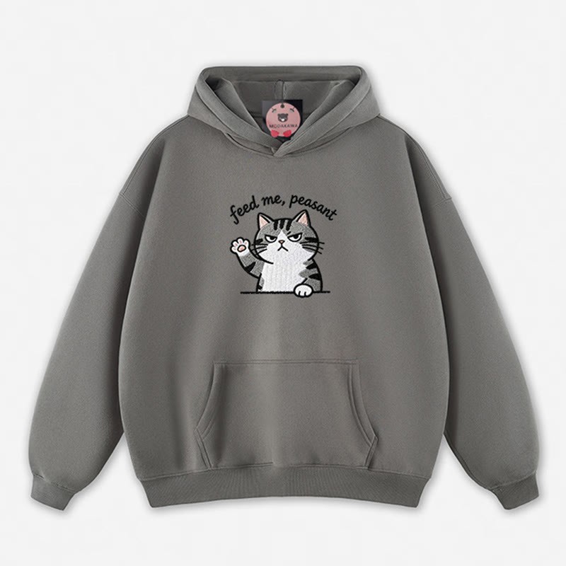 FEED ME, PEASANT 猫の足を上げるグラフィック ルーズパーカー - Grey - 5XL - image 10