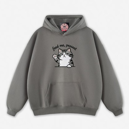 FEED ME, PEASANT 猫の足を上げるグラフィック ルーズパーカー - Grey - 5XL - image 10