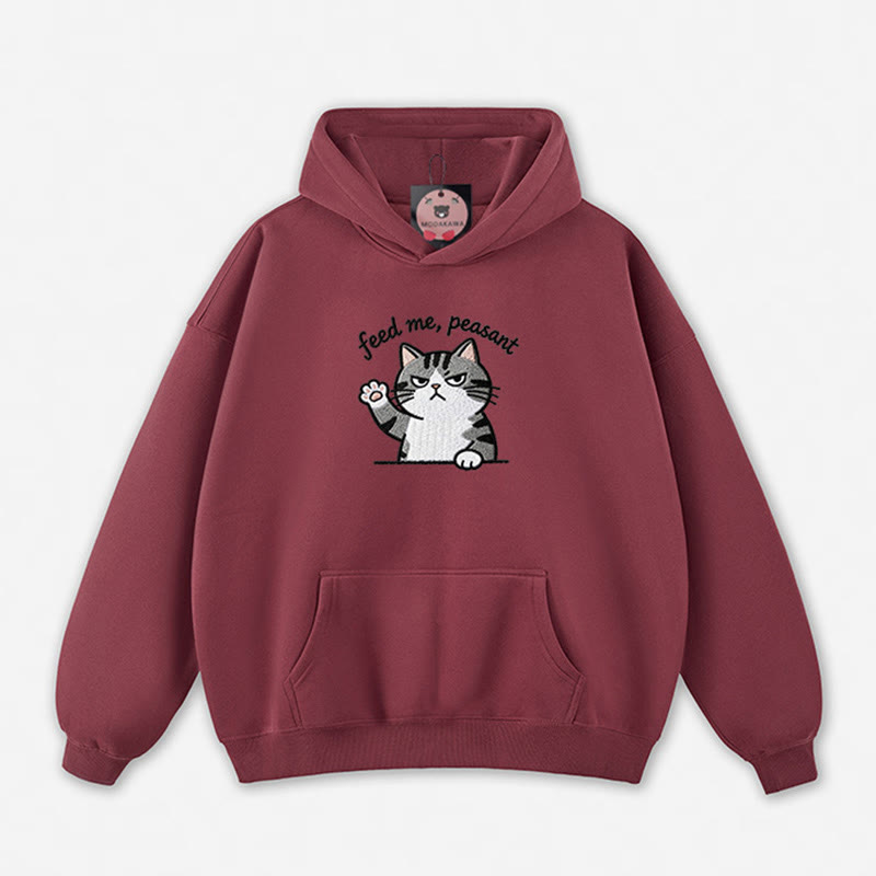 FEED ME, PEASANT 猫の足を上げるグラフィック ルーズパーカー - Dark Red - 5XL - image 8