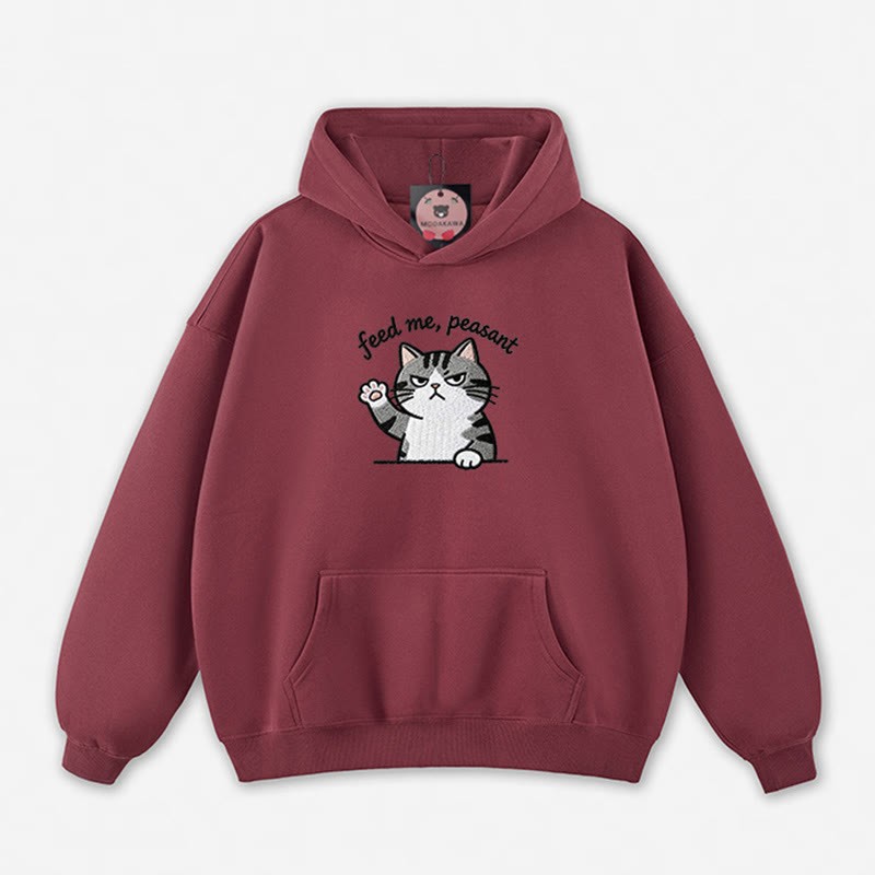 FEED ME, PEASANT 猫の足を上げるグラフィック ルーズパーカー - Dark Red - 5XL - image 8