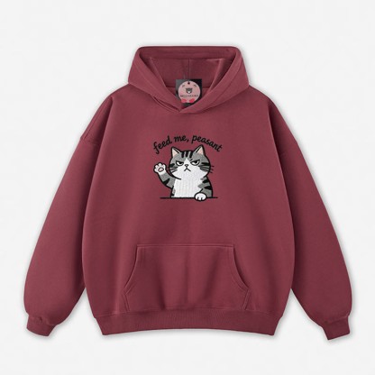 FEED ME, PEASANT 猫の足を上げるグラフィック ルーズパーカー - Dark Red - 5XL - image 8